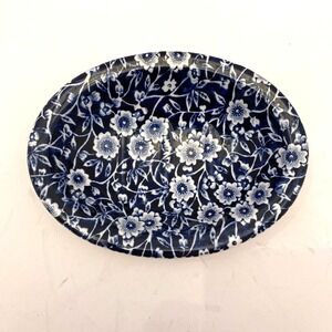 VTG Burleigh Blue Calico Soap Dish Staffordshire England Floral Discontinued